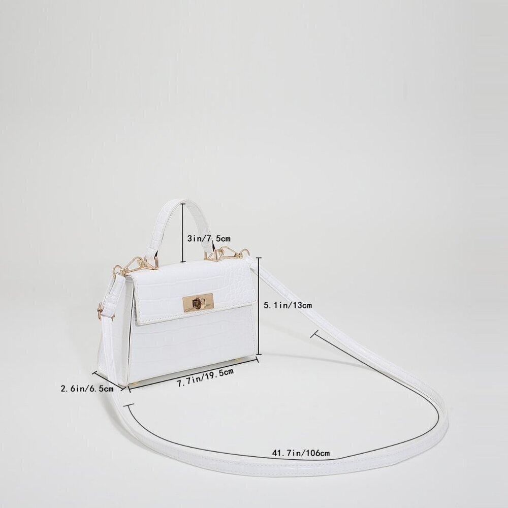White Elegant Women's Mini Crocodile Embossed Flap Square Handbag - Picture 3 of 8